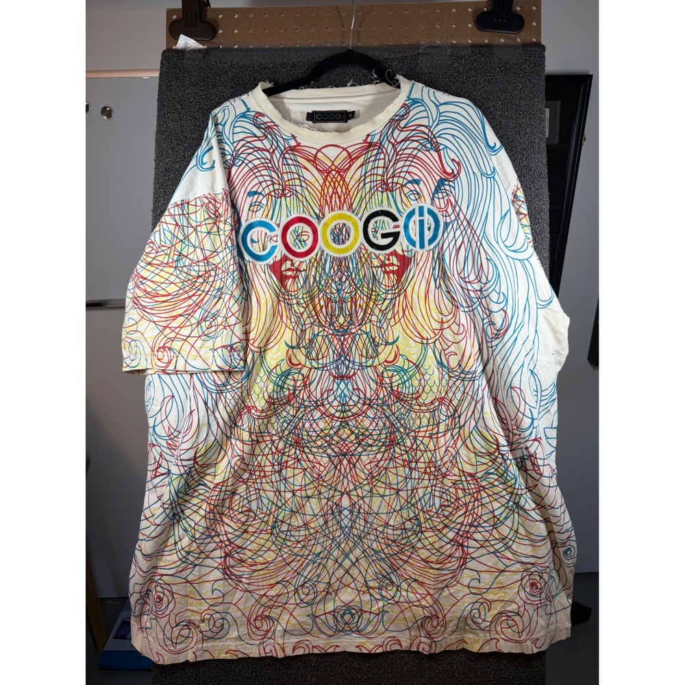 Coogi T-Shirt Mens 4XL White Abstract Scribble Logo Distressed Graphic